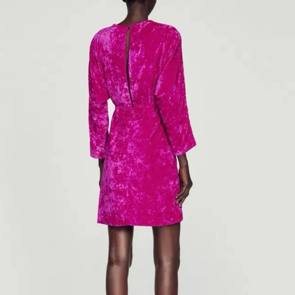 SANDRO Paris Velvet Mini Dress in The Color Garnet. - Picture 14 of 14